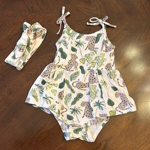 Kate Quinn Pink Leopard Jungle Print Bamboo Ballerina and Bow 6-12 months